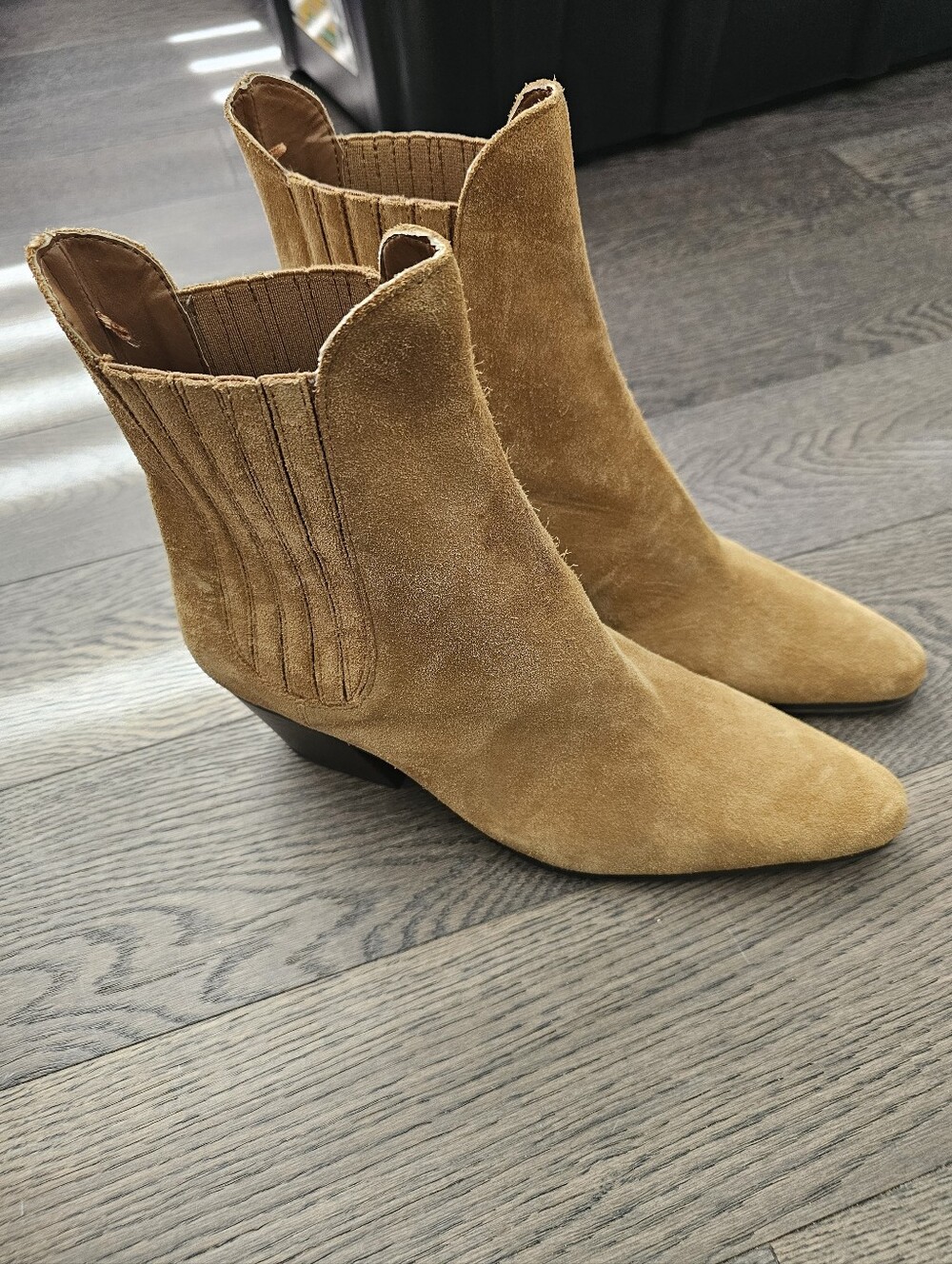 Zara Split Suede Ankle Tan Cowboy Boots Size 9